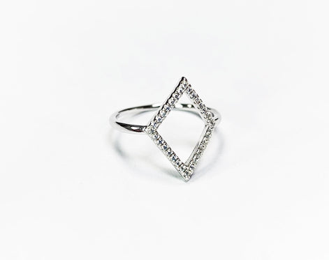 Diamond Shaped Pavé Ring • Open Setting with Pavé Cz Stone • Minimalist Everyday Wear Jewelry • Modern Elegant Style • Unique Gift for Her