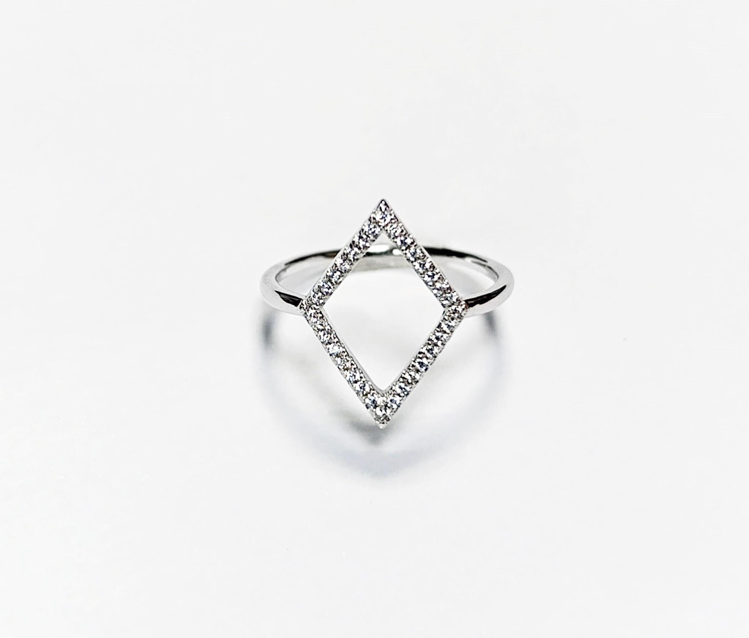 Diamond Shaped Pavé Ring • Open Setting with Pavé Cz Stone • Minimalist Everyday Wear Jewelry • Modern Elegant Style • Unique Gift for Her