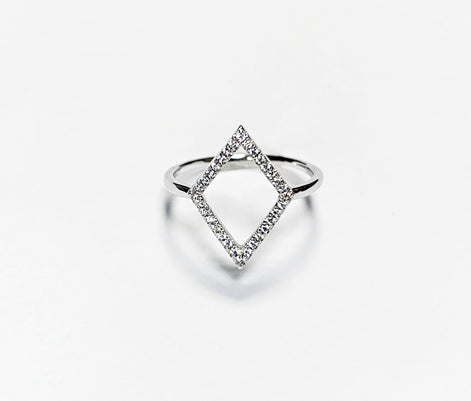 Diamond Shaped Pavé Ring • Open Setting with Pavé Cz Stone • Minimalist Everyday Wear Jewelry • Modern Elegant Style • Unique Gift for Her