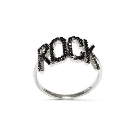 Rock music ring, sterling silver, black lab stone (cz) stone, rock and roll fanatic lover jewelry, rebel rock 'n' roll fan, women gift