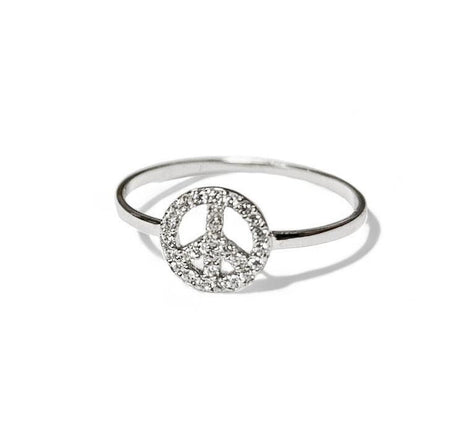 Peace and Love Ring Solid 925 Silver Bohemian Chic Ring Hippie Jewelry Fine Zirconia Ring Gift for Women