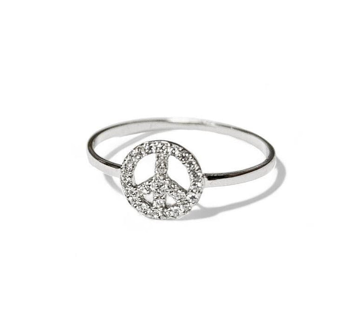 Peace and Love Ring Solid 925 Silver Bohemian Chic Ring Hippie Jewelry Fine Zirconia Ring Gift for Women