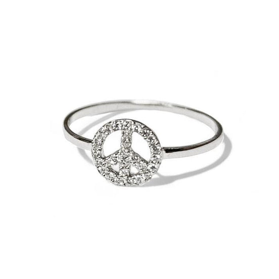 Peace and Love Ring Solid 925 Silver Bohemian Chic Ring Hippie Jewelry Fine Zirconia Ring Gift for Women