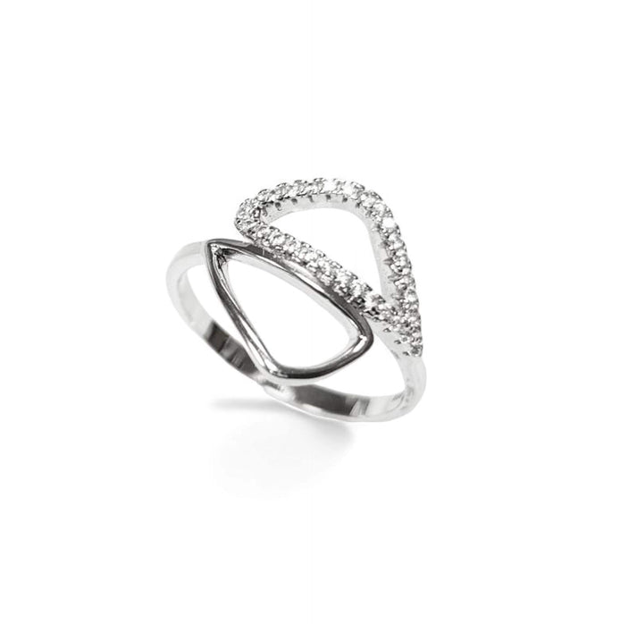 Geometric Openwork Ring • Sterling Silver & Zirconia • Geometric Open Frame Design Ring • Minimalist Abstract Jewelry • Modern Gift for Her
