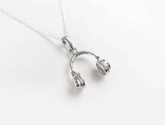 Sterling Silver Headphone Pendant Necklace • Music Lover DJ Jewelry