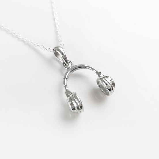 Sterling Silver Headphone Pendant Necklace • Music Lover DJ Jewelry