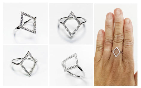 Diamond Shaped Pavé Ring • Open Setting with Pavé Cz Stone • Minimalist Everyday Wear Jewelry • Modern Elegant Style • Unique Gift for Her