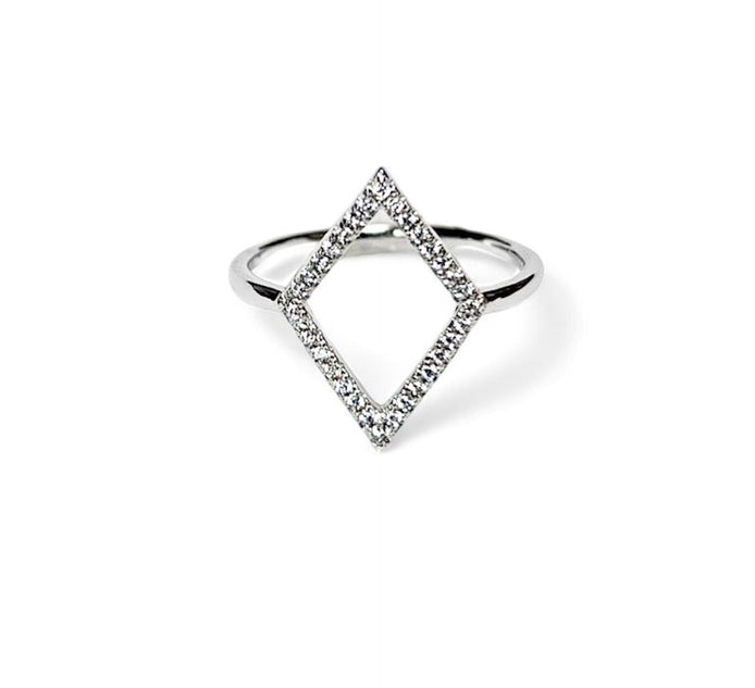 Diamond Shaped Pavé Ring • Open Setting with Pavé Cz Stone • Minimalist Everyday Wear Jewelry • Modern Elegant Style • Unique Gift for Her
