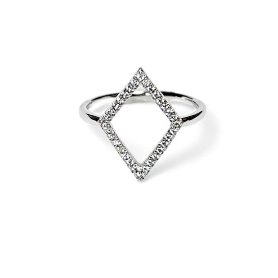 Diamond Shaped Pavé Ring • Open Setting with Pavé Cz Stone • Minimalist Everyday Wear Jewelry • Modern Elegant Style • Unique Gift for Her