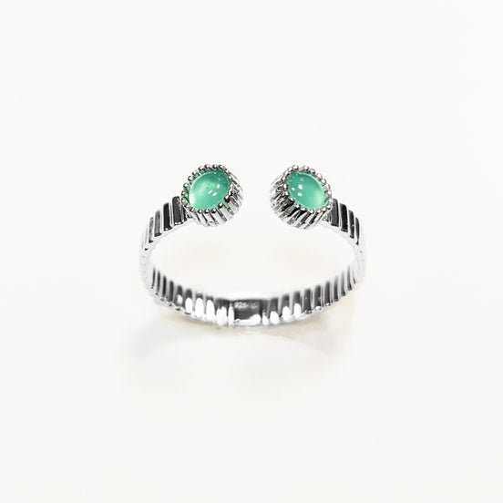 Green open striped ring, sterling silver, round amazonite stones, textured stripes lines band, designer modern stone jewelry, woman gift