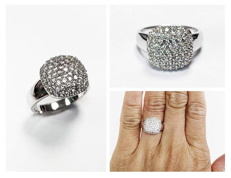 Sparkling Pavé Diamond Cushion Ring by KRAMIKE • Sterling Silver • Elegant for Everyday & Special Occasions • Perfect Gift for Wife • KR069