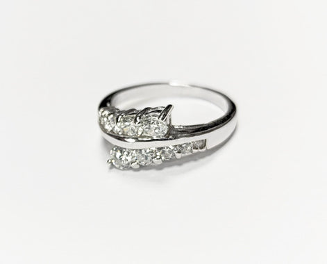 Sterling Silver Bypass Ring, White CZ Stones, Promise Ring