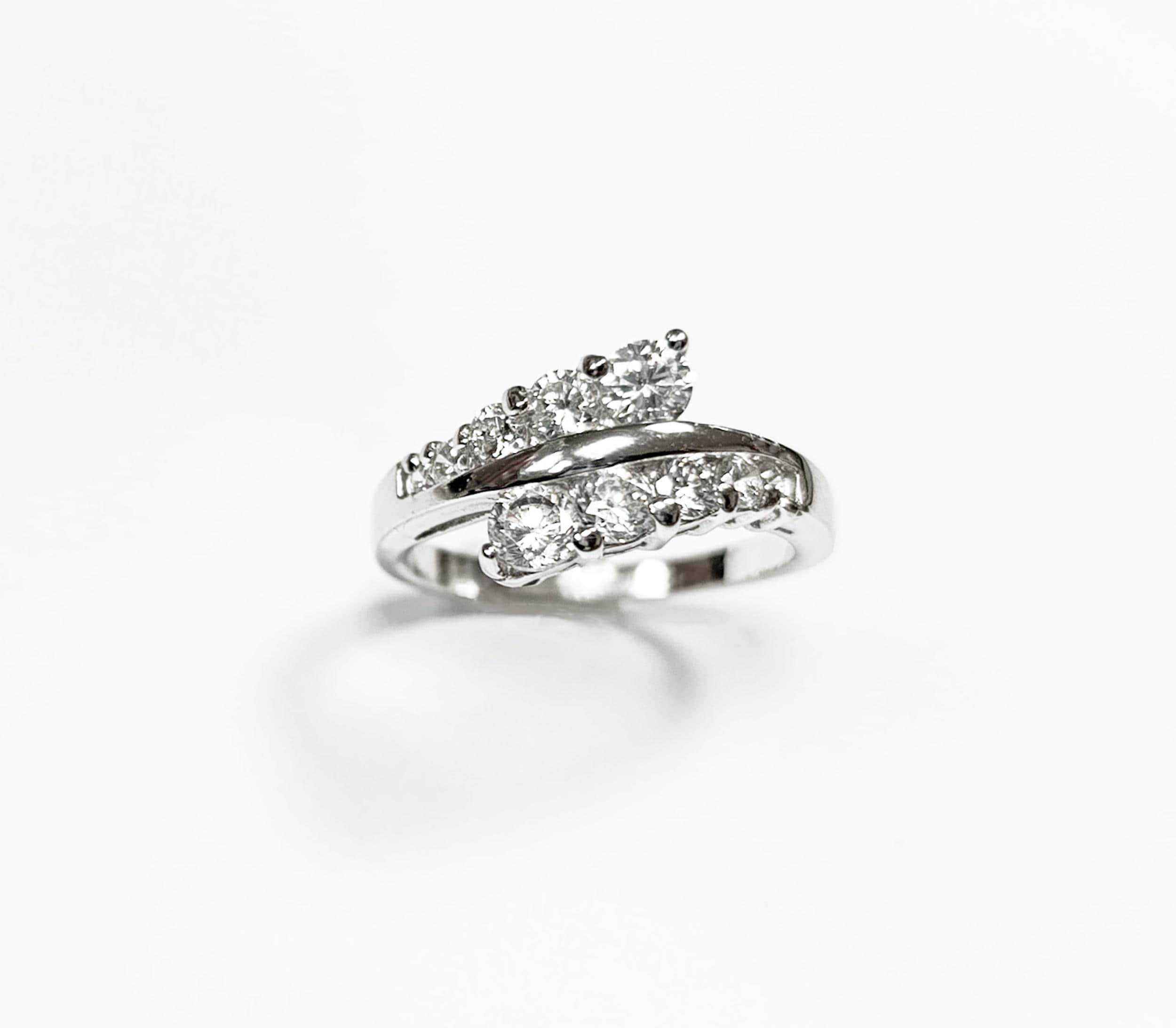 Sterling Silver Bypass Ring, White CZ Stones, Promise Ring