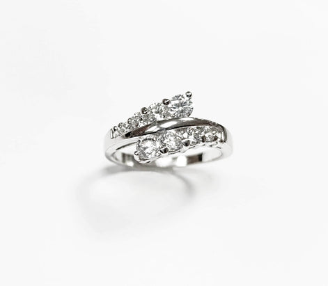Sterling Silver Bypass Ring, White CZ Stones, Promise Ring