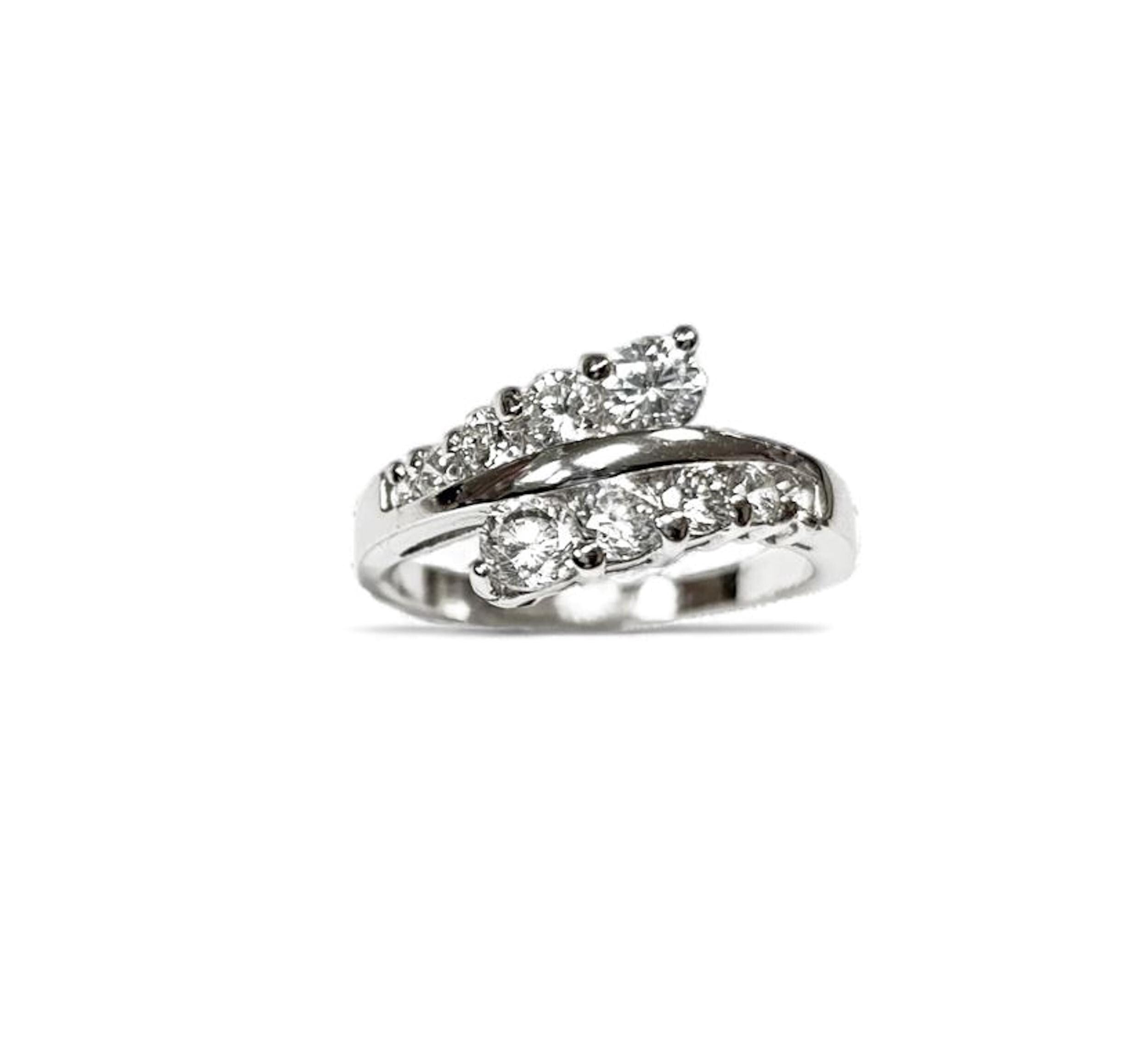 Sterling Silver Bypass Ring, White CZ Stones, Promise Ring