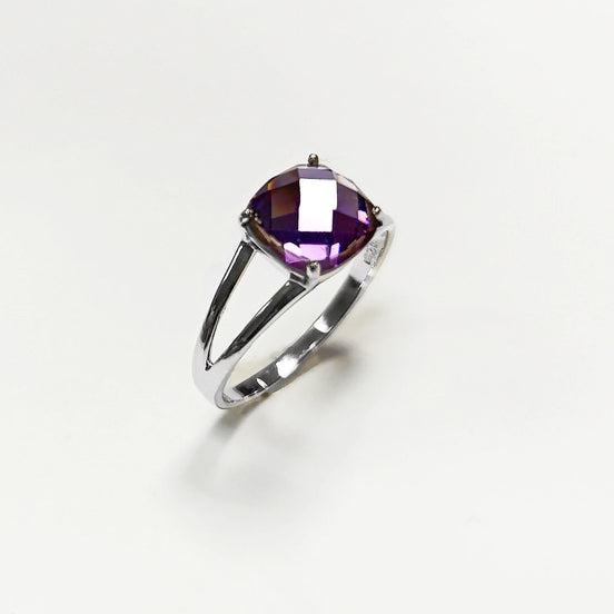 Purple Stone Ring, Sterling Silver, Purple Amethyst Color Square Stone (CZ), Modern Minimalist Square Solitaire, Jewelry gift for woman