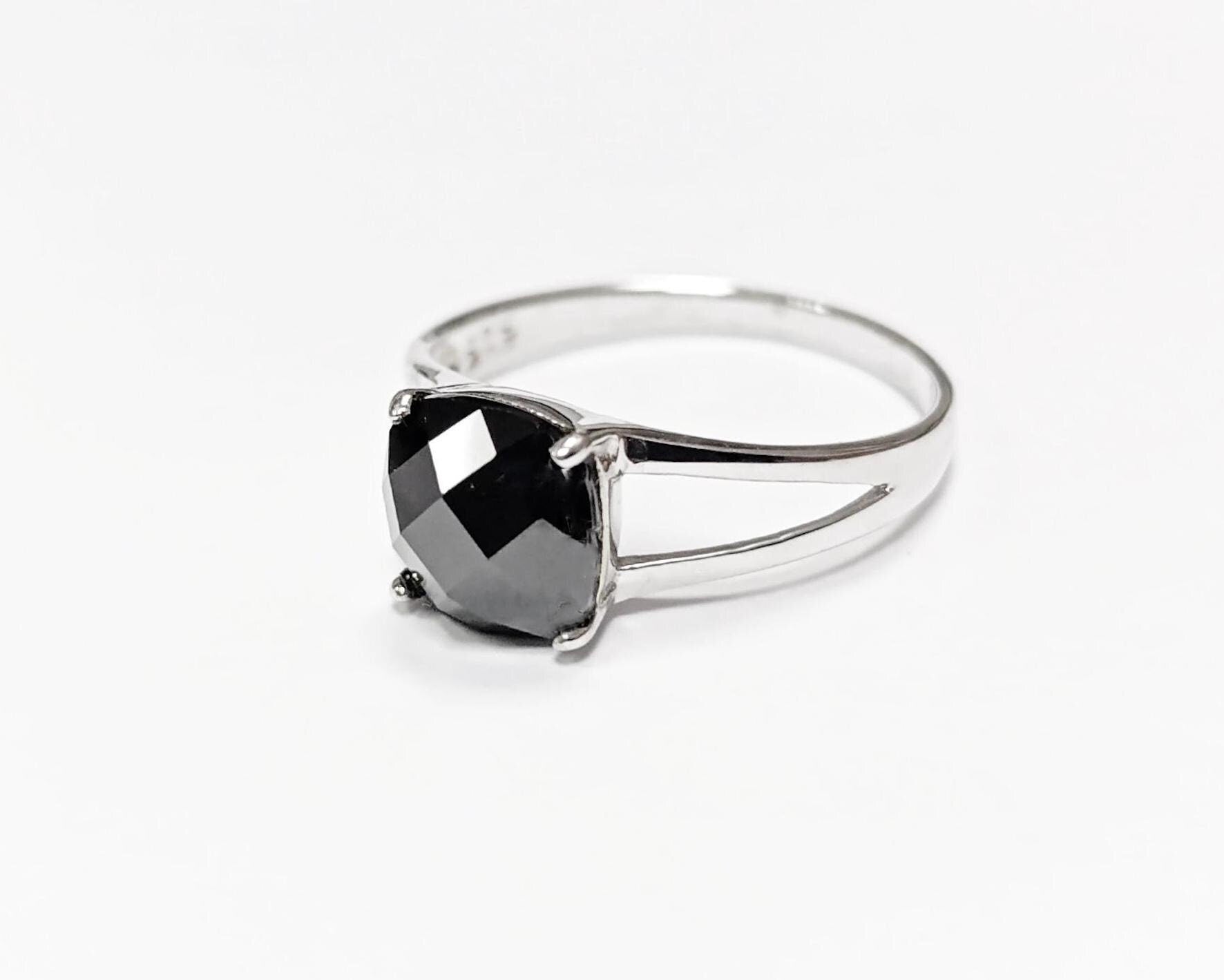 Square Stone Ring, Sterling Silver, Black Color (CZ) Ring, Modern Ring, Engagement Jewelry, Prongs setting, Solitaire Black 925 Ring.