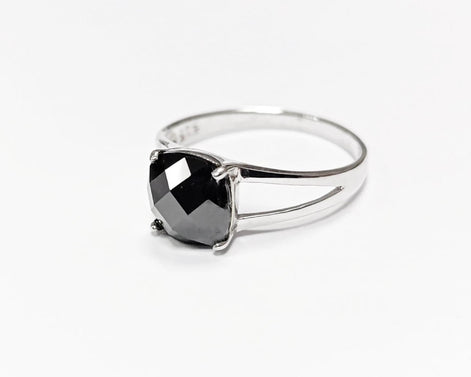 Square Stone Ring, Sterling Silver, Black Color (CZ) Ring, Modern Ring, Engagement Jewelry, Prongs setting, Solitaire Black 925 Ring.