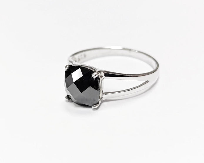Square Stone Ring, Sterling Silver, Black Color (CZ) Ring, Modern Ring, Engagement Jewelry, Prongs setting, Solitaire Black 925 Ring.