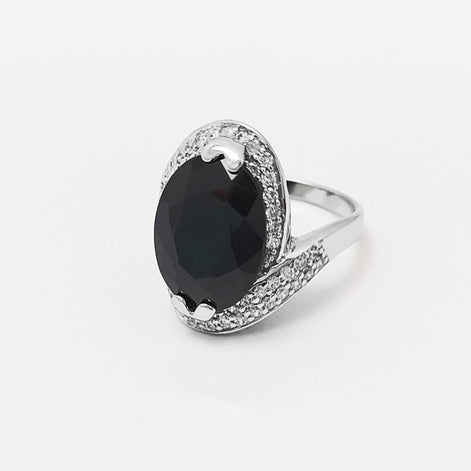 Crossing Ring, Sterling Silver, Bypass Bicolor Black white Stones Band, Cocktail Stone (CZ) Cross Ring, Statement Woman Ring, Bold Ring