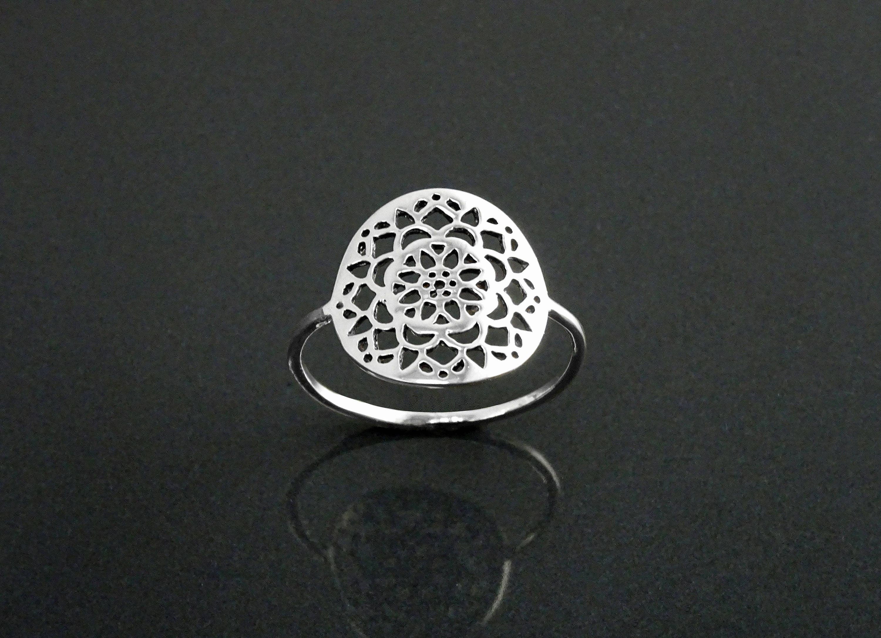 Flower of Life Ring, Sterling Silver, Seed of Life Ring, Sacred Geometry Ring, Dainty Thin Filigree Round Ring, Mandala Spiritual Jewelry