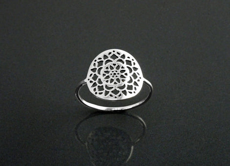 Flower of Life Ring, Sterling Silver, Seed of Life Ring, Sacred Geometry Ring, Dainty Thin Filigree Round Ring, Mandala Spiritual Jewelry