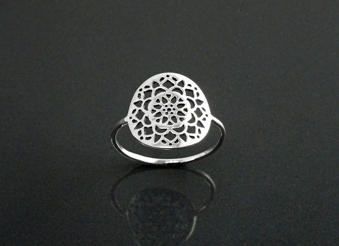 Flower of Life Ring, Sterling Silver, Seed of Life Ring, Sacred Geometry Ring, Dainty Thin Filigree Round Ring, Mandala Spiritual Jewelry