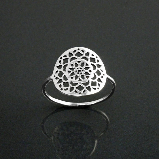Flower of Life Ring, Sterling Silver, Seed of Life Ring, Sacred Geometry Ring, Dainty Thin Filigree Round Ring, Mandala Spiritual Jewelry