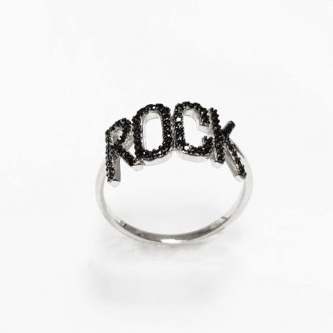 Rock music ring, sterling silver, black lab stone (cz) stone, rock and roll fanatic lover jewelry, rebel rock 'n' roll fan, women gift
