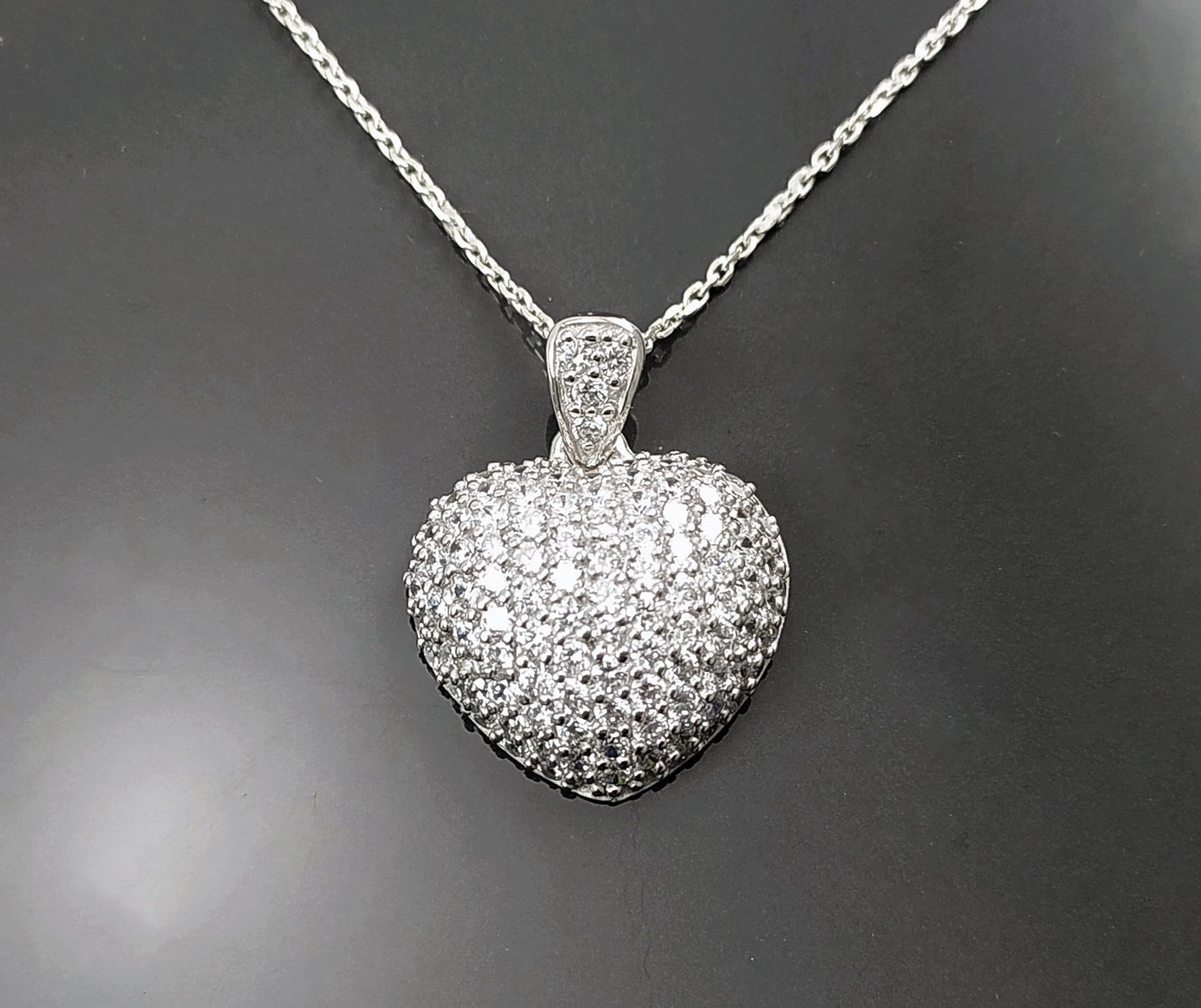 Forever Pave Diamond Heart Necklace by KRAMIKE • Love Necklace for Girlfriend • Perfect Gift for Wife • Sterling Silver • Size L • KP003