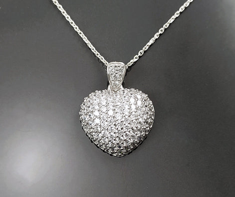 Forever Pave Diamond Heart Necklace by KRAMIKE • Love Necklace for Girlfriend • Perfect Gift for Wife • Sterling Silver • Size L • KP003
