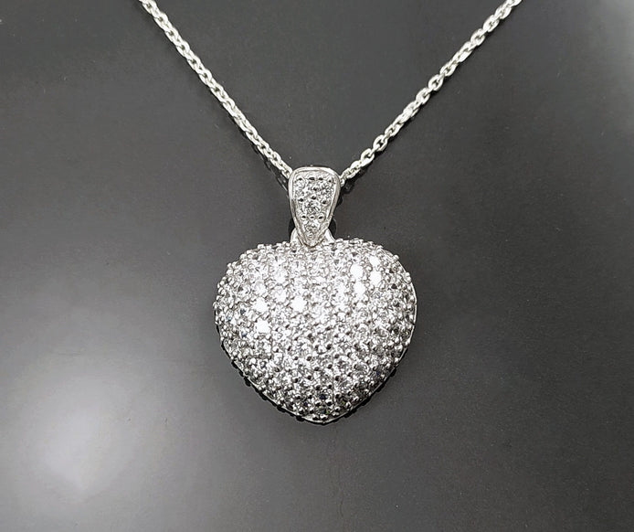 Forever Pave Diamond Heart Necklace by KRAMIKE • Love Necklace for Girlfriend • Perfect Gift for Wife • Sterling Silver • Size L • KP003