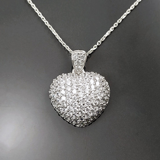 Forever Pave Diamond Heart Necklace by KRAMIKE • Love Necklace for Girlfriend • Perfect Gift for Wife • Sterling Silver • Size L • KP003