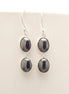 Gray Hematite Stone Earrings, Sterling Silver, NATURAL Grey Hematite Gemstone, Minimalist Modern Jewelry, Dangle Drop Oval 2 Stones Earrings