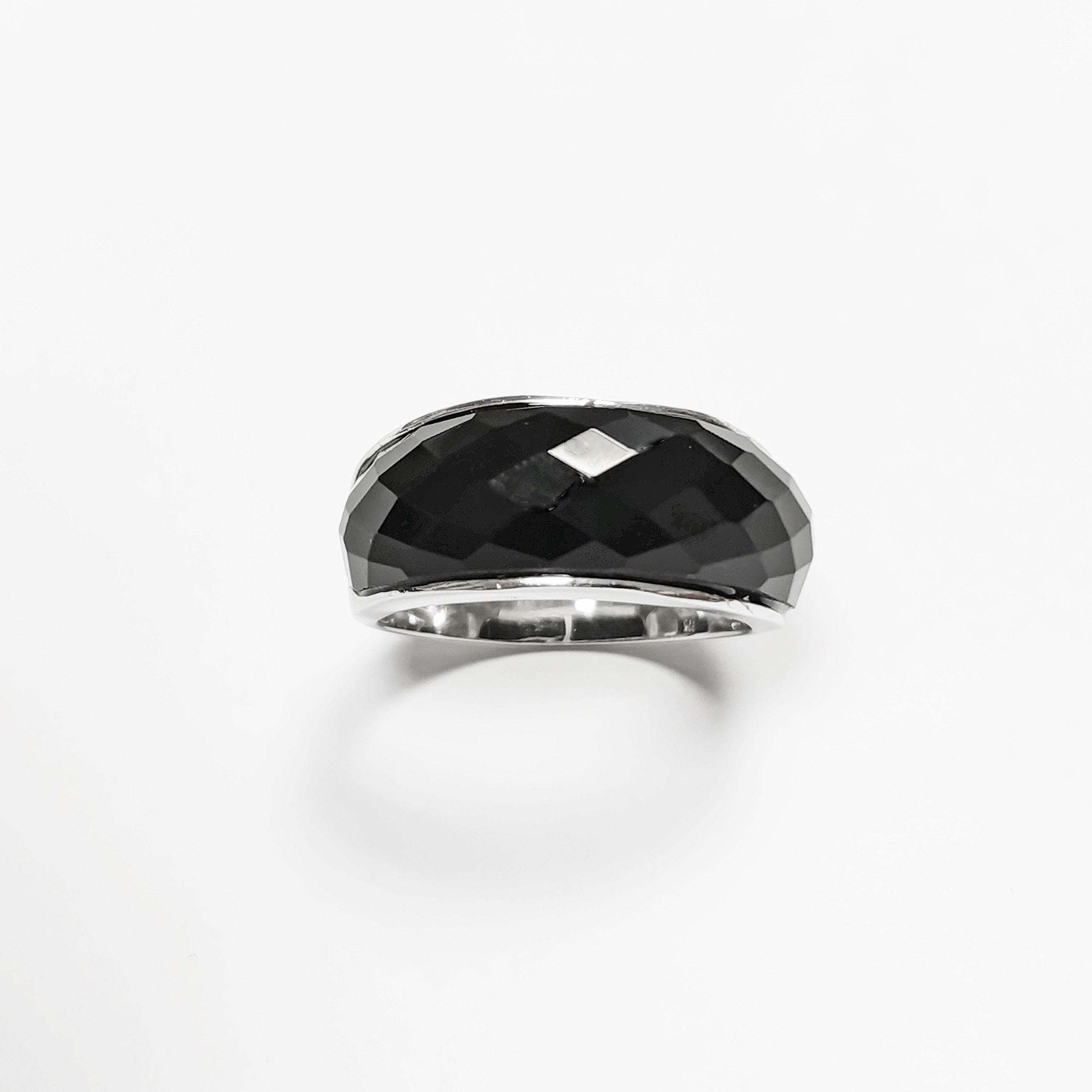 Faceted Onyx Ring by KRAMIKE • Sterling Silver • Modern & Elegant Black Stone Band • Perfect for a Sophisticated Look • Gift for Her • KR030