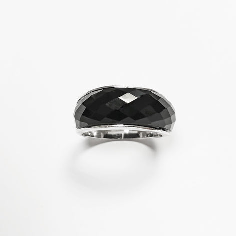 Faceted Onyx Ring by KRAMIKE • Sterling Silver • Modern & Elegant Black Stone Band • Perfect for a Sophisticated Look • Gift for Her • KR030