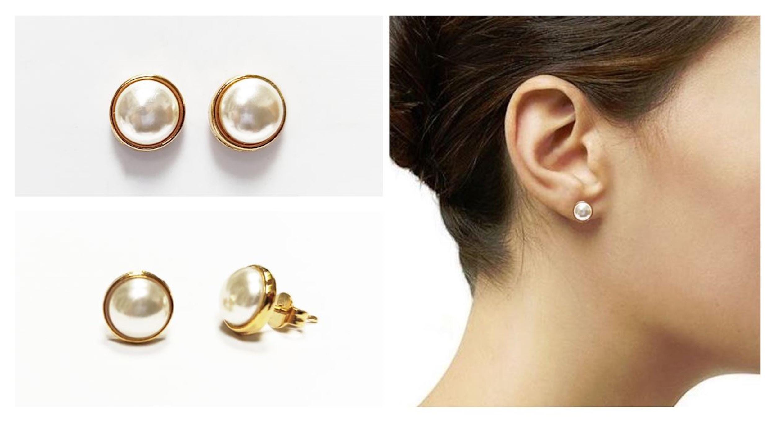 Classic Pearl Stud Earrings • 18K Gold-Plated Minimalist Round Bezel Setting • Elegant & Timeless Shell Pearl Design Jewelry for Everyday