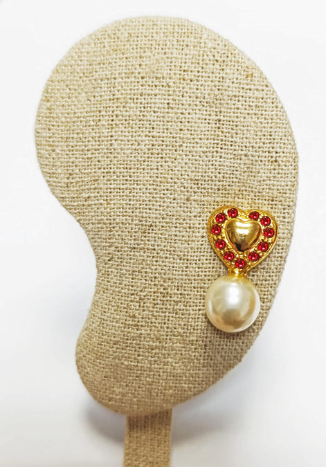 Gold Red Heart Pearl Drop Earrings by KRAMIKE • 18K Gold-Plated & Ruby Color Stones • Everyday Timeless Jewelry • Gift for Her • KR044