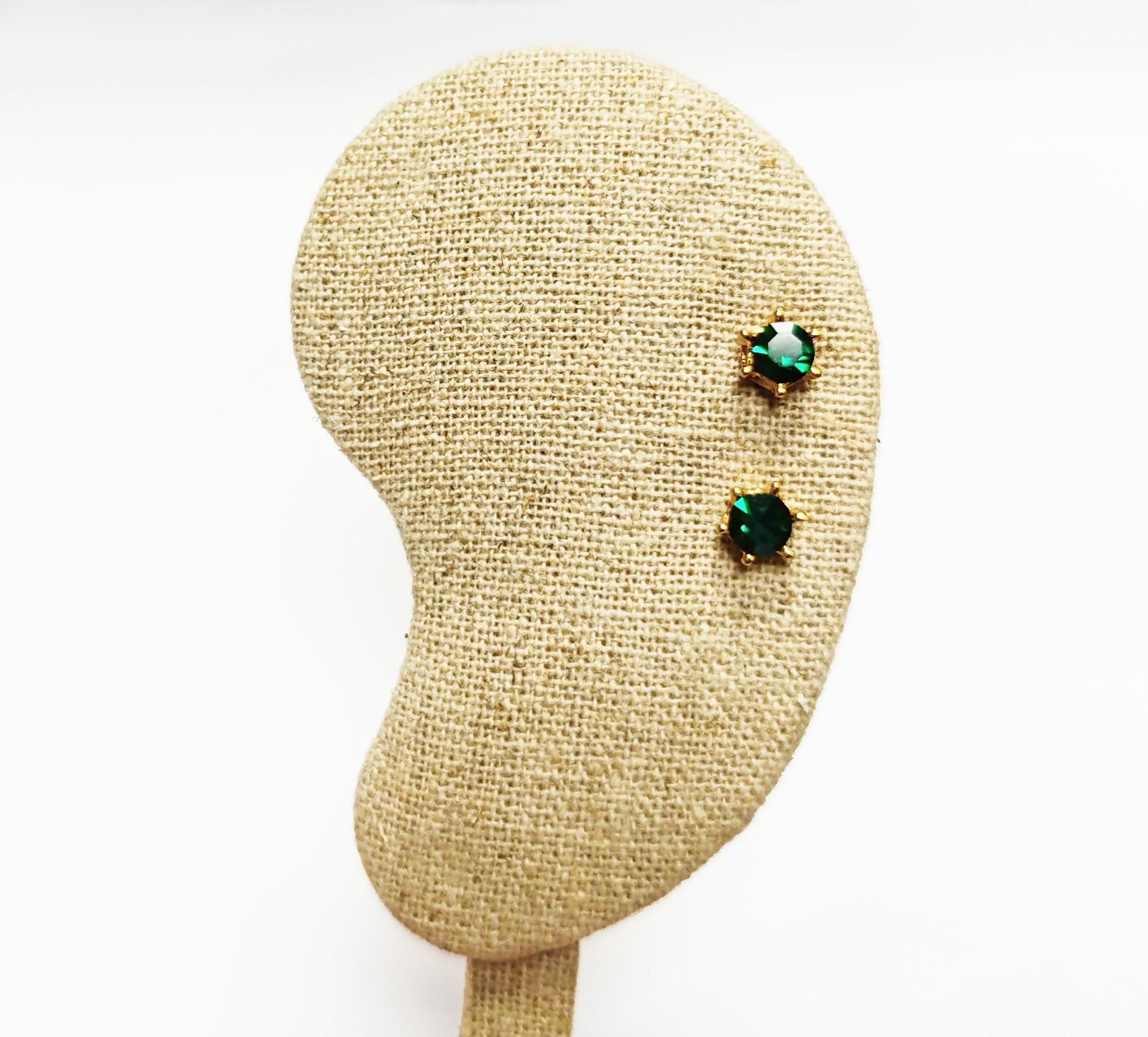 Emerald Stud Earrings by KRAMIKE • 18K Gold-Plated with Emerald Green Color Cz Stone • Everyday Jewelry • Minimalist 6-Prong Studs • KE037