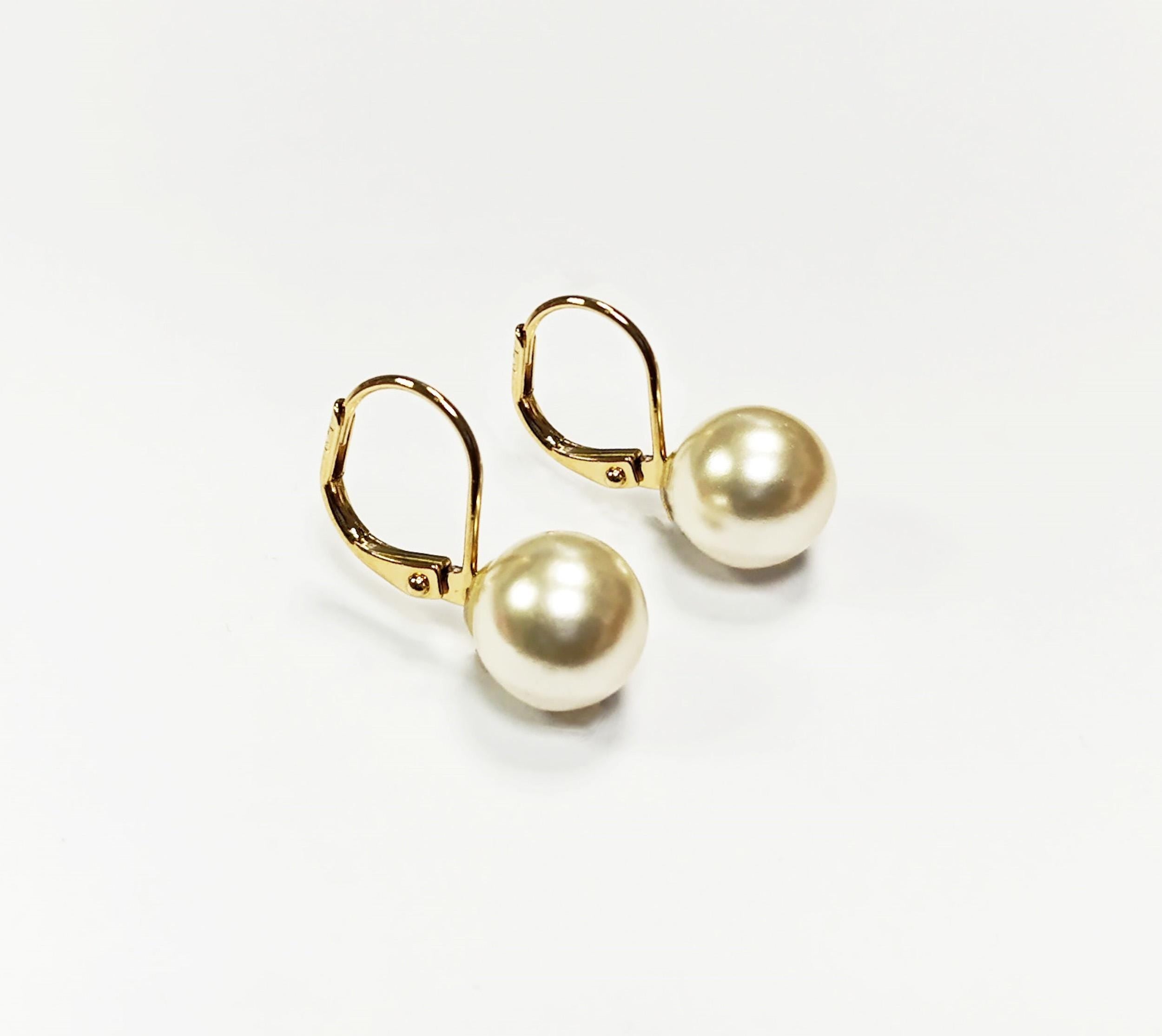 Classic White Pearl Drop Earrings by KRAMIKE • Timeless Gold-Plated lever back 6 to 18mm Pearls • Ideal for Weddings or Everyday Wear •KE050