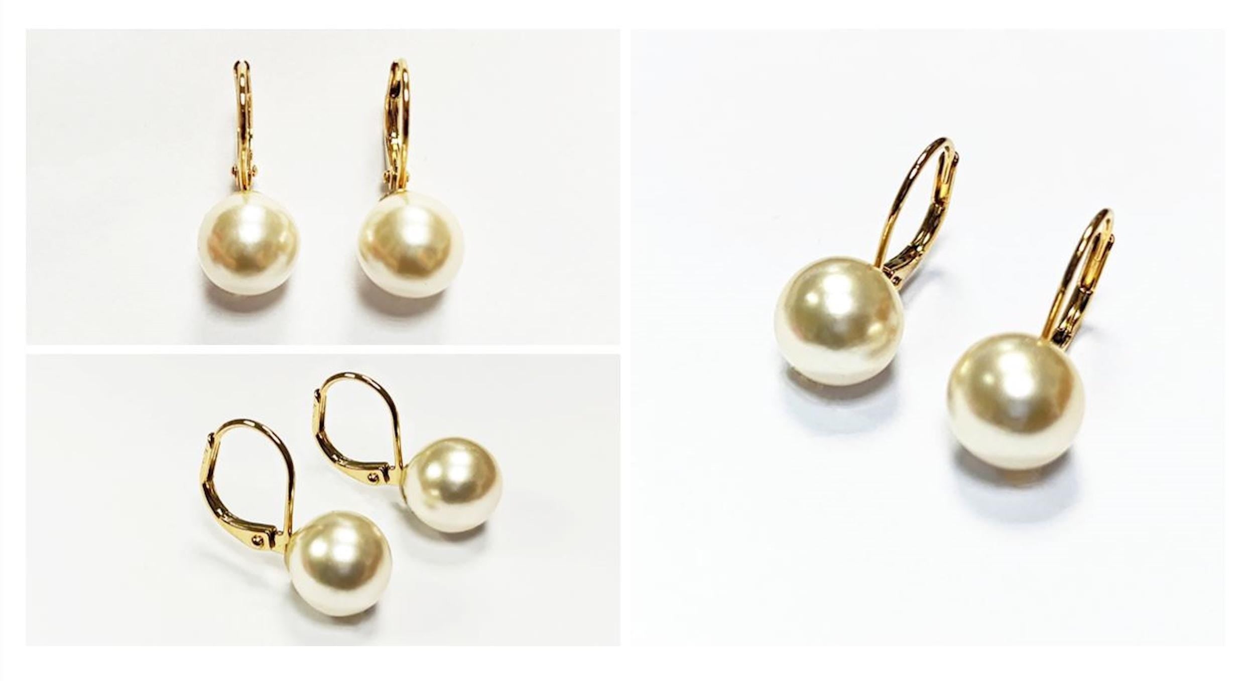 Classic White Pearl Drop Earrings by KRAMIKE • Timeless Gold-Plated lever back 6 to 18mm Pearls • Ideal for Weddings or Everyday Wear •KE050
