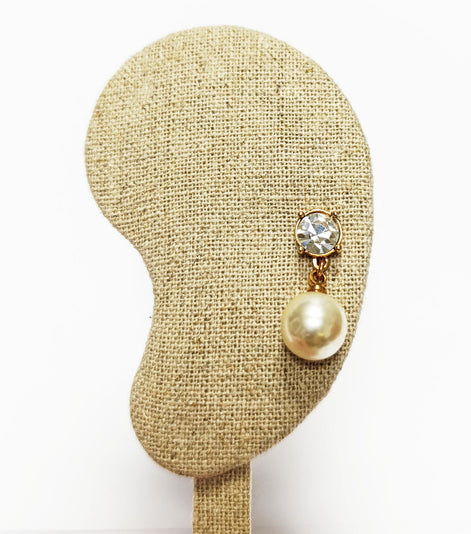 Elegant Crystal and Pearl Drop Earrings by KRAMIKE • 18K Gold-Plated • 10MM Pearl Jewelry.