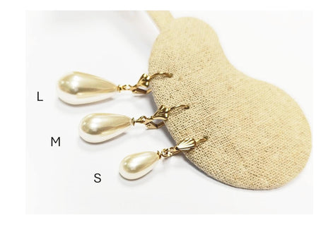 Teardrop Pearl Gold-Plated Earrings by KRAMIKE • Dangling Pearls in 3 Sizes • Timeless Women Jewelry • Classic Elegant Gift for Her • KE132