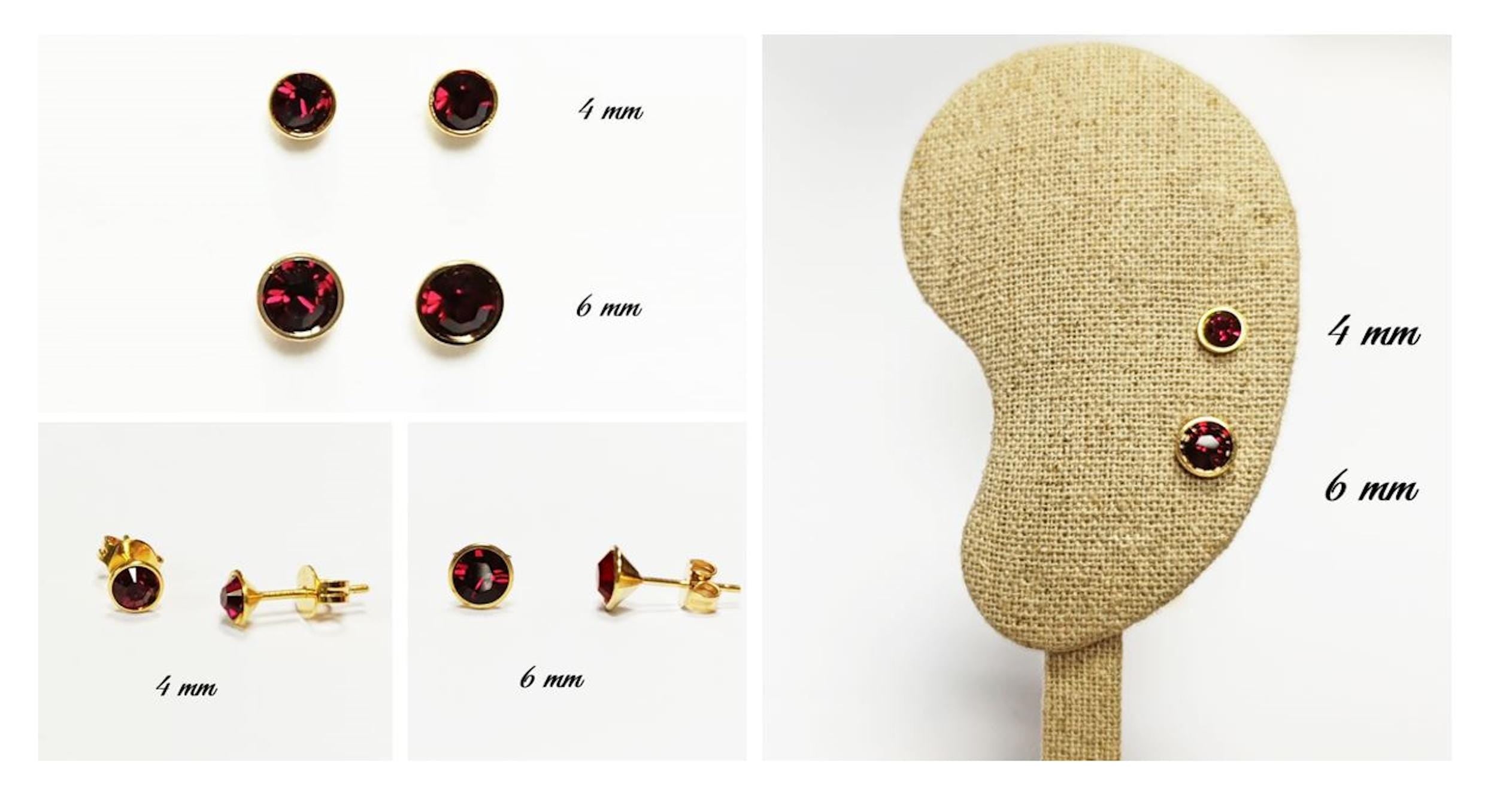 Garnet Stud Earrings by KRAMIKE • 18K Gold-Plated with Elegant Deep Red Cz Stone • Everyday Jewelry • Minimalist Bezel Setting Studs • KE077