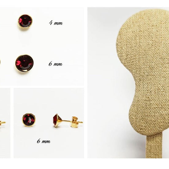 Garnet Stud Earrings by KRAMIKE • 18K Gold-Plated with Elegant Deep Red Cz Stone • Everyday Jewelry • Minimalist Bezel Setting Studs • KE077