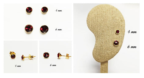 Garnet Stud Earrings by KRAMIKE • 18K Gold-Plated with Elegant Deep Red Cz Stone • Everyday Jewelry • Minimalist Bezel Setting Studs • KE077