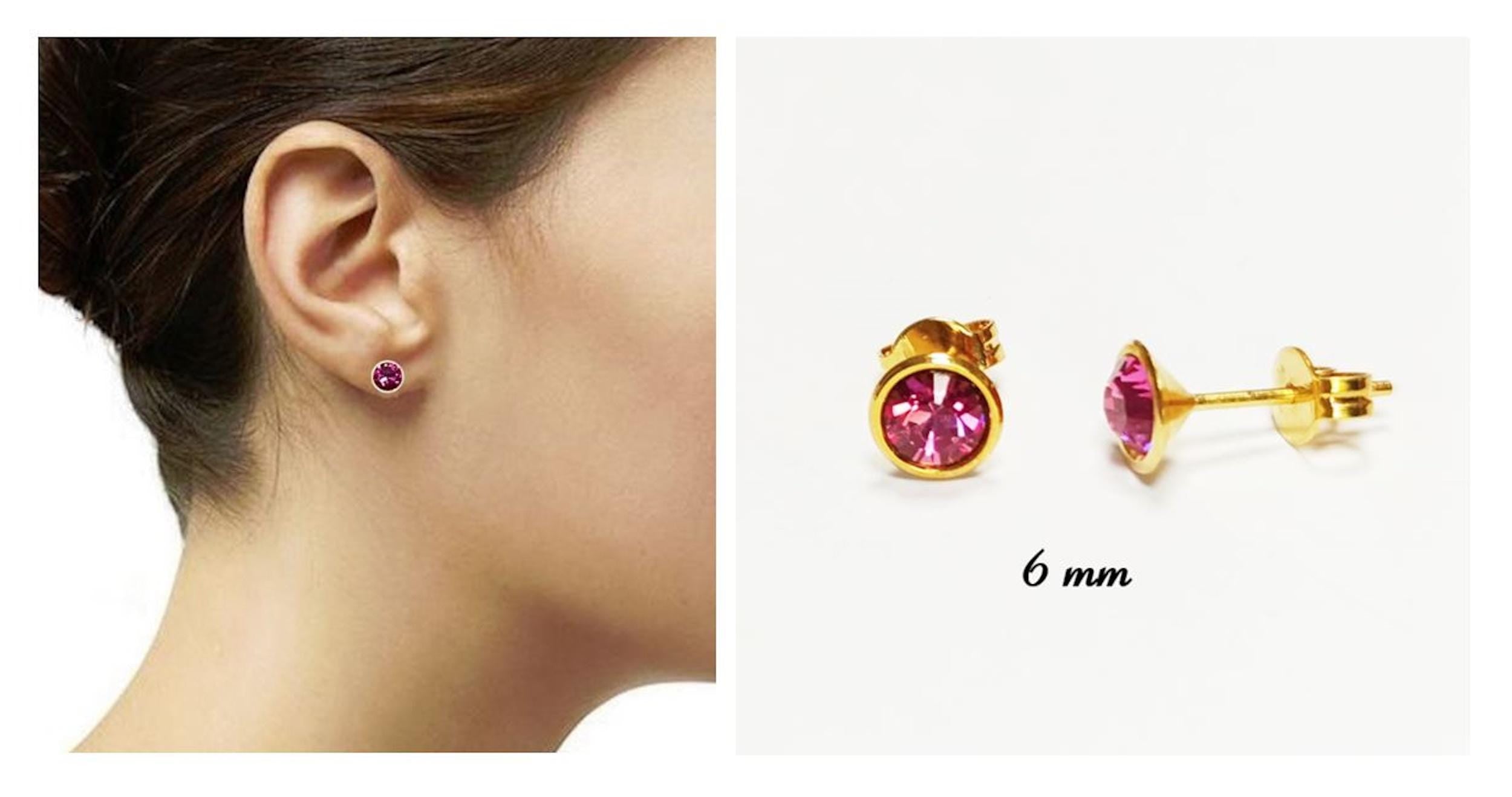 Gold Pink Stud Earrings by KRAMIKE • 18K Gold-Plated Bezel Set • Elegant Timeless Minimalist Design Jewelry • Perfect Gift for Her • KE057