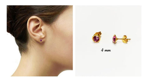 Gold Pink Stud Earrings by KRAMIKE • 18K Gold-Plated Bezel Set • Elegant Timeless Minimalist Design Jewelry • Perfect Gift for Her • KE057