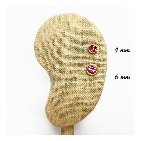 Gold Pink Stud Earrings by KRAMIKE • 18K Gold-Plated Bezel Set • Elegant Timeless Minimalist Design Jewelry • Perfect Gift for Her • KE057