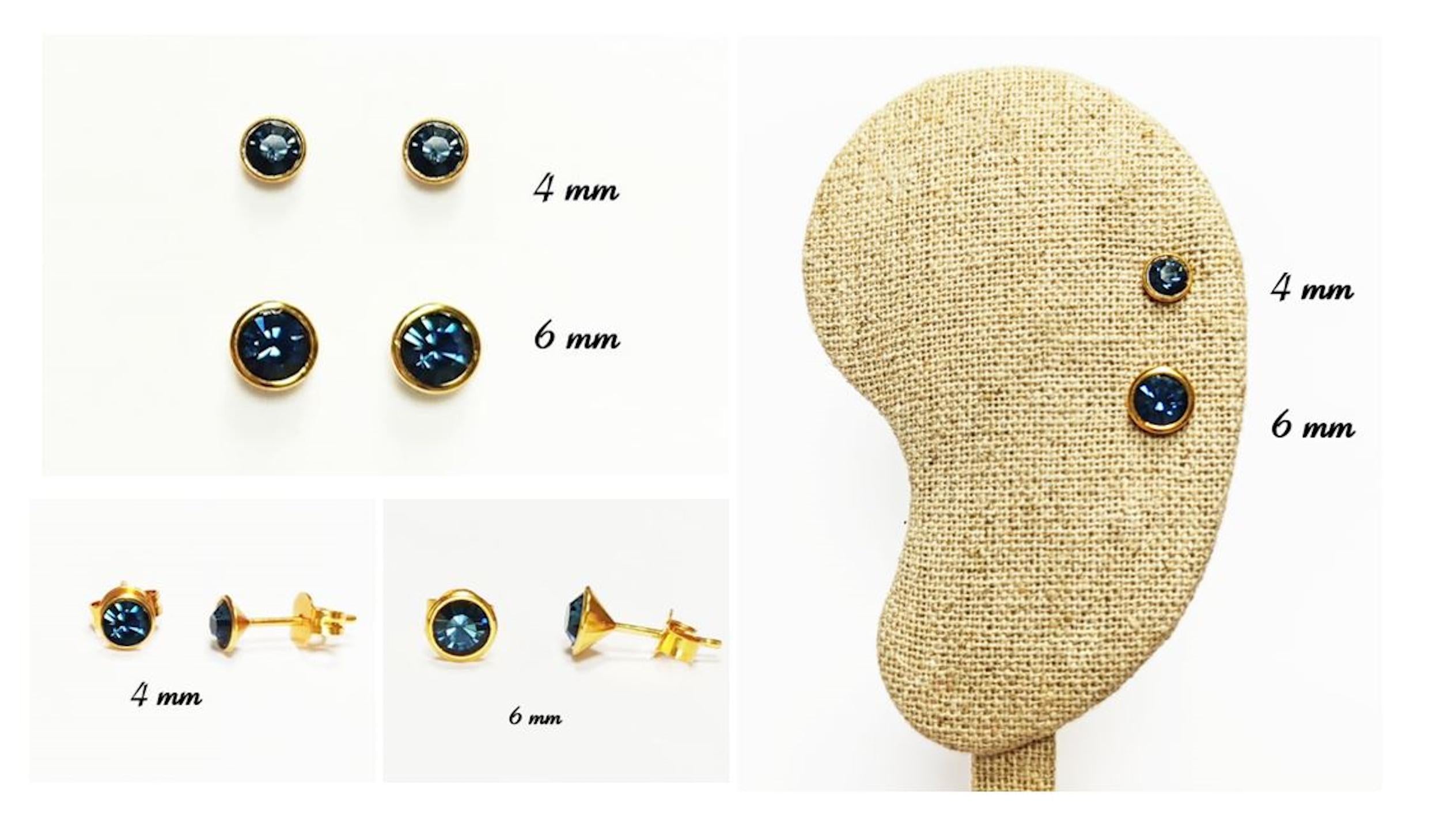 Blue Sapphire Crystal Stud Earrings by KRAMIKE • 18K Gold-Plated with Elegant Blue Stone • Everyday Jewelry • Minimalist Bezel Studs • KE053